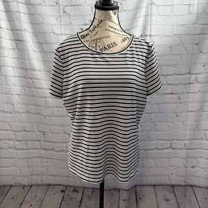 Calvin Klein Short Sleeve Black & White Ribbed Round Neck Stretch Blouse Sz XL